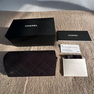 NEW Authentic CHANEL Black Quilted Sunglasses Case Set